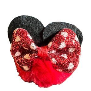 Disney Minnie Mouse Pom Pom Keychain Bow Glitter Red Black